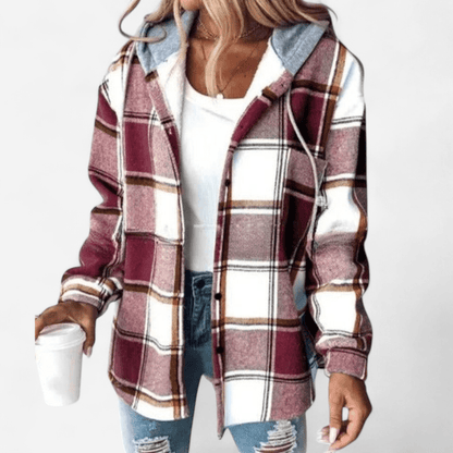 Sienna | Women's Hooded Button-Front Shirt Jacket in Burgundy
