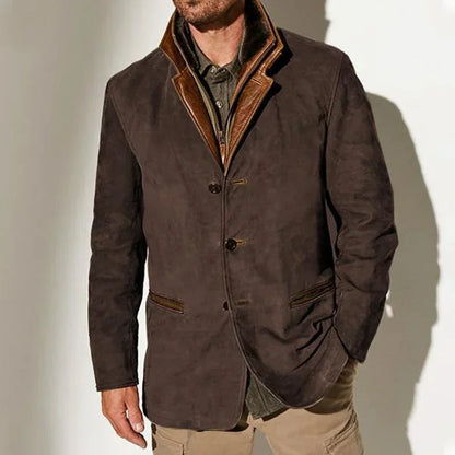 Silas | Men's Tailored Faux Suede Contrast Lapel Coat in Brown