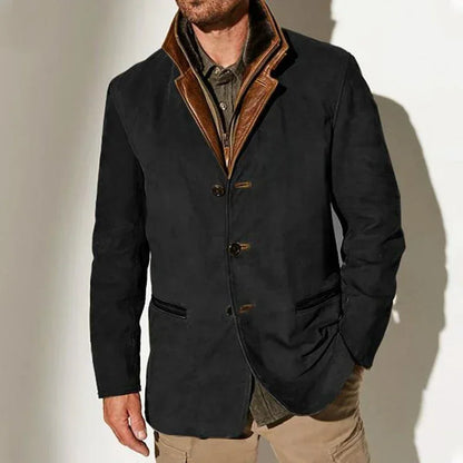 Silas | Men's Tailored Faux Suede Contrast Lapel Coat in Black