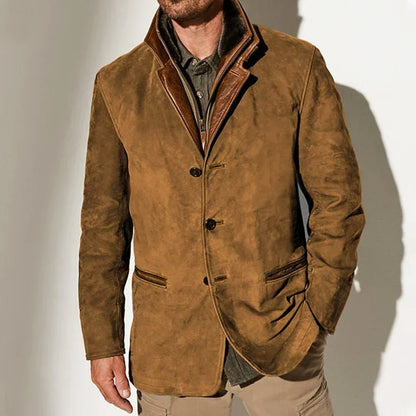 Silas | Men's Tailored Faux Suede Contrast Lapel Coat in Tan