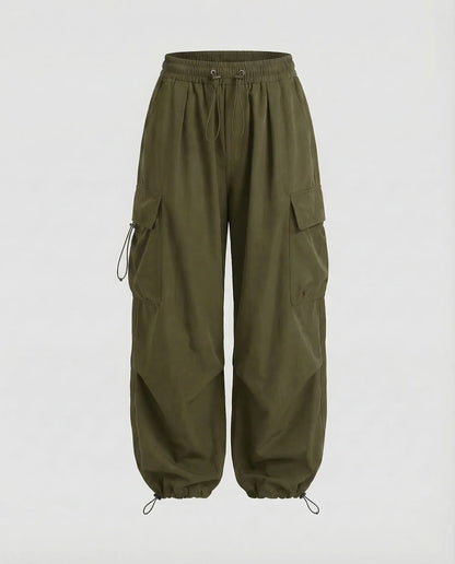 Tessa | Women's Oversized Drawstring Cargo Pants in Olive Green