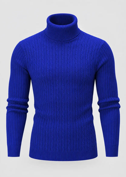 Theo | Men's Slim Fit Cable-Knit Turtleneck Sweater in Blue