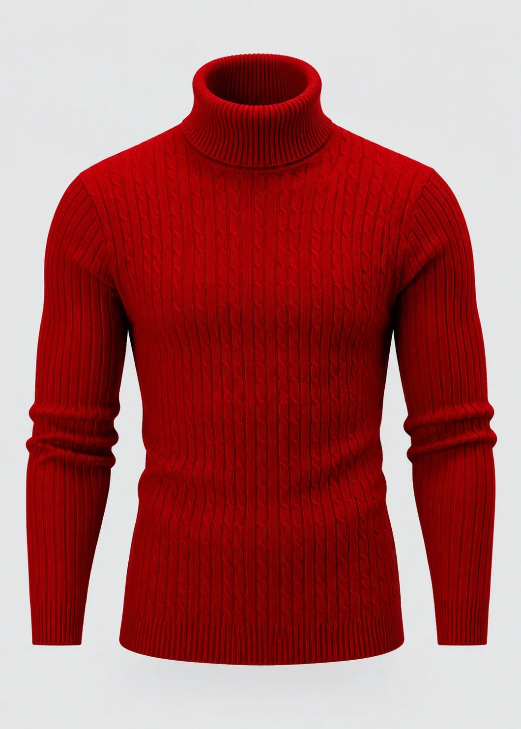 Theo | Men's Slim Fit Cable-Knit Turtleneck Sweater in Red