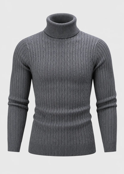 Theo | Men's Slim Fit Cable-Knit Turtleneck Sweater in Dark Grey