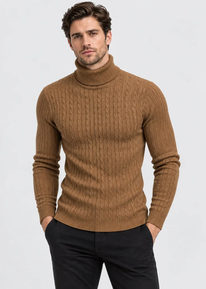Theo | Men's Slim Fit Cable-Knit Turtleneck Sweater
