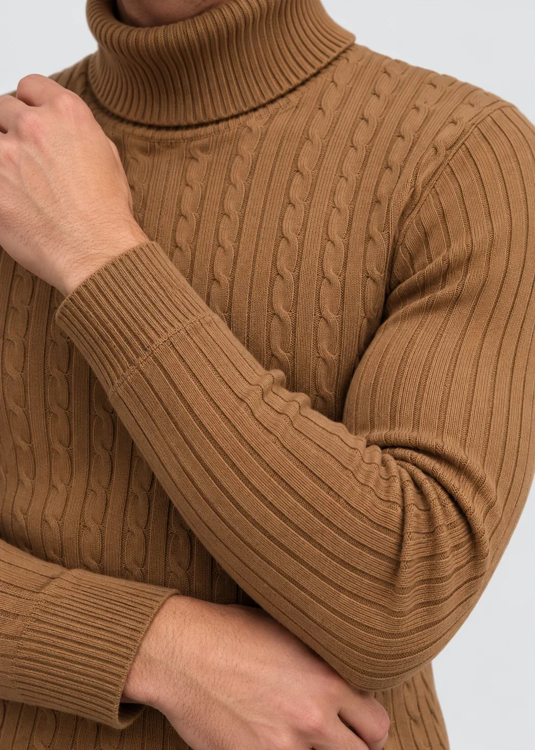 Theo | Men's Slim Fit Cable-Knit Turtleneck Sweater
