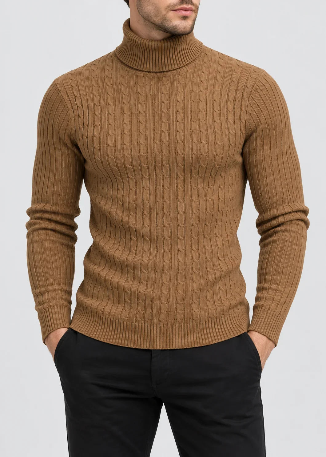Theo | Men's Slim Fit Cable-Knit Turtleneck Sweater