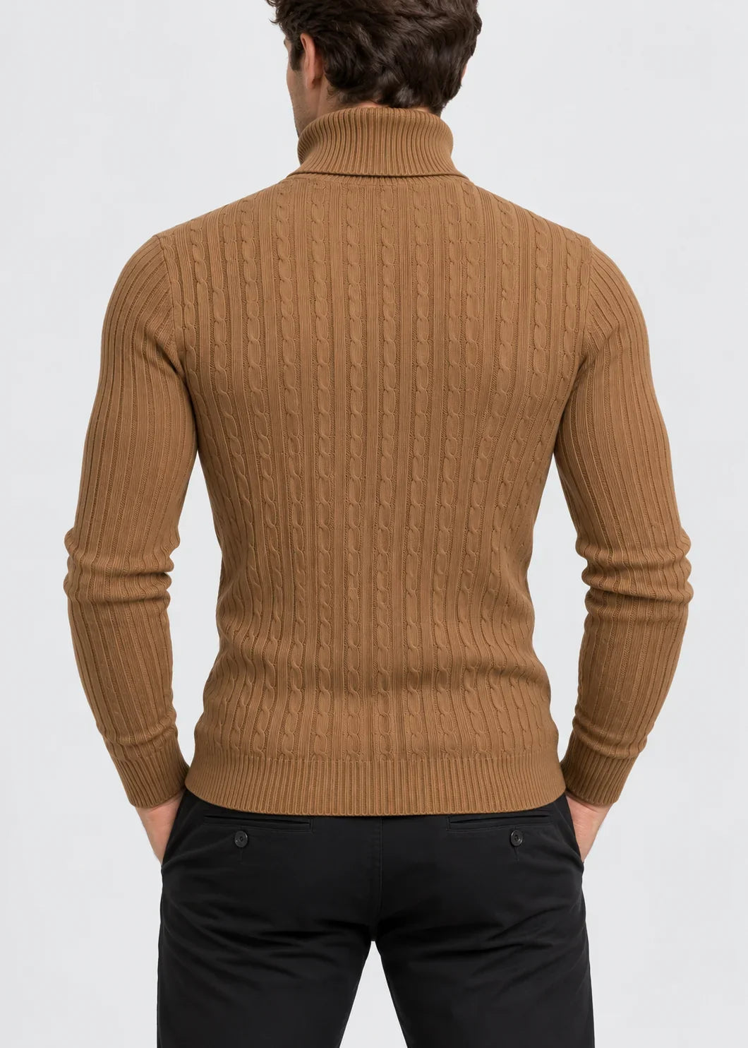 Theo | Men's Slim Fit Cable-Knit Turtleneck Sweater