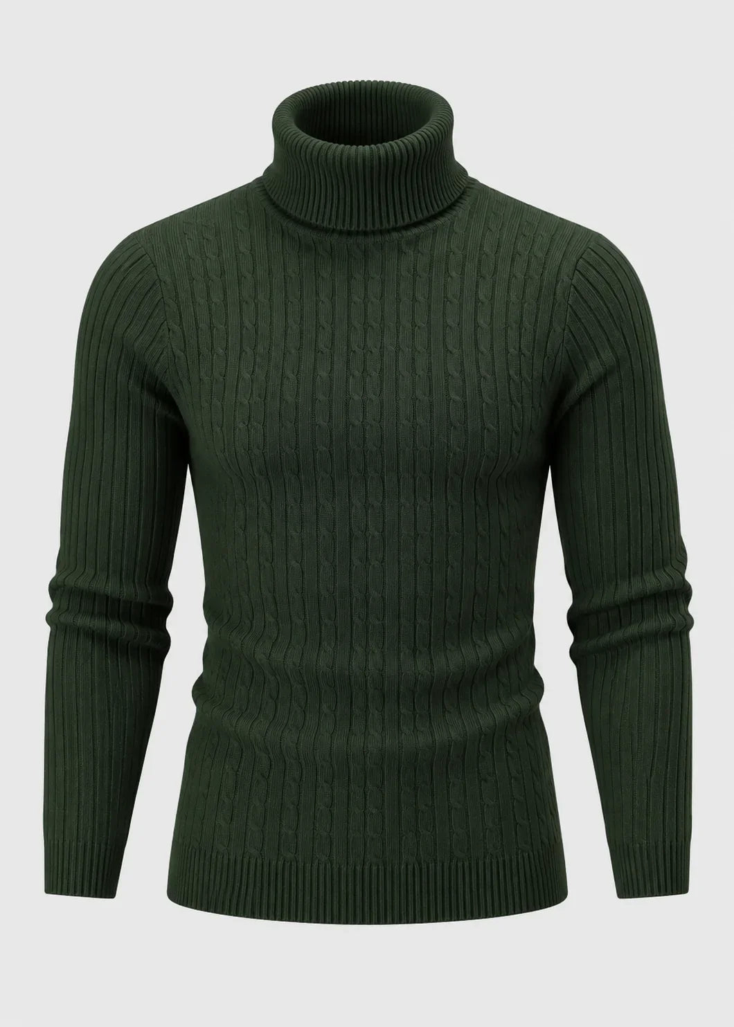 Theo | Men's Slim Fit Cable-Knit Turtleneck Sweater in Green
