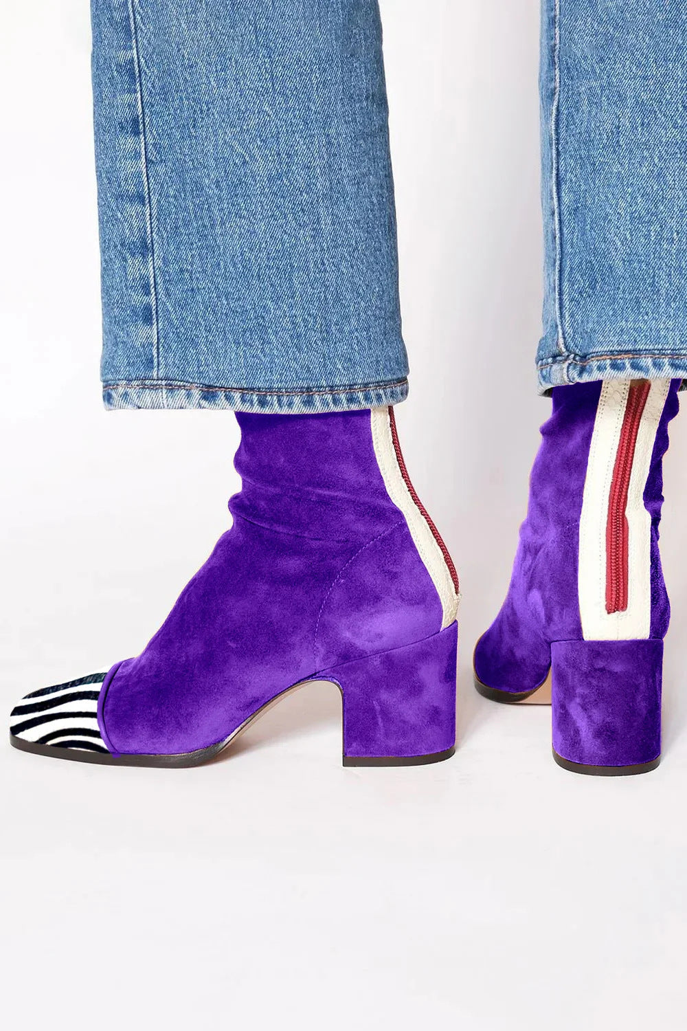 Wren | Women's Square Toe Block Heel Ankle Boots in Purple