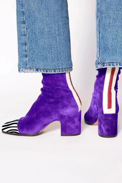 Wren | Women's Square Toe Block Heel Ankle Boots in Purple